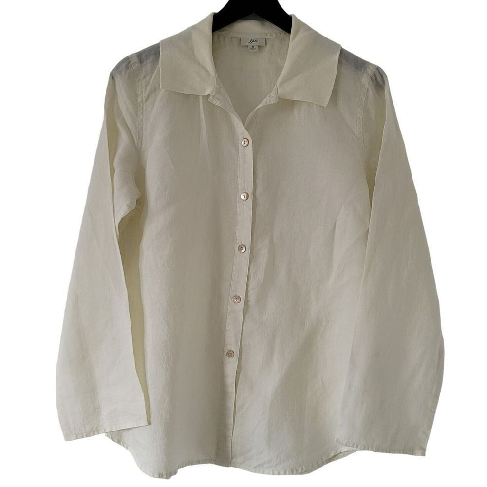 J Jill Button Up Shirt Medium Cream Long Sleeve Lightweight Breathable‎